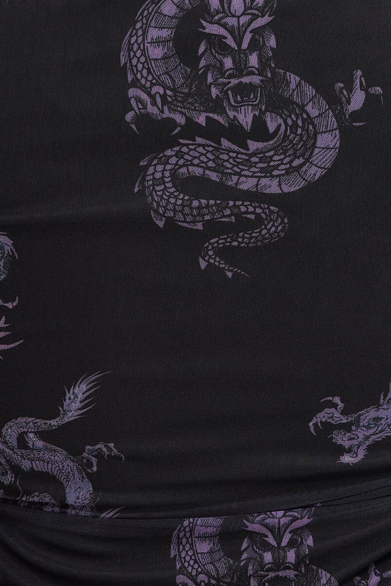 mesh dragon print dress Black Mesh Dragon Print Racer Neck Maxi Dress