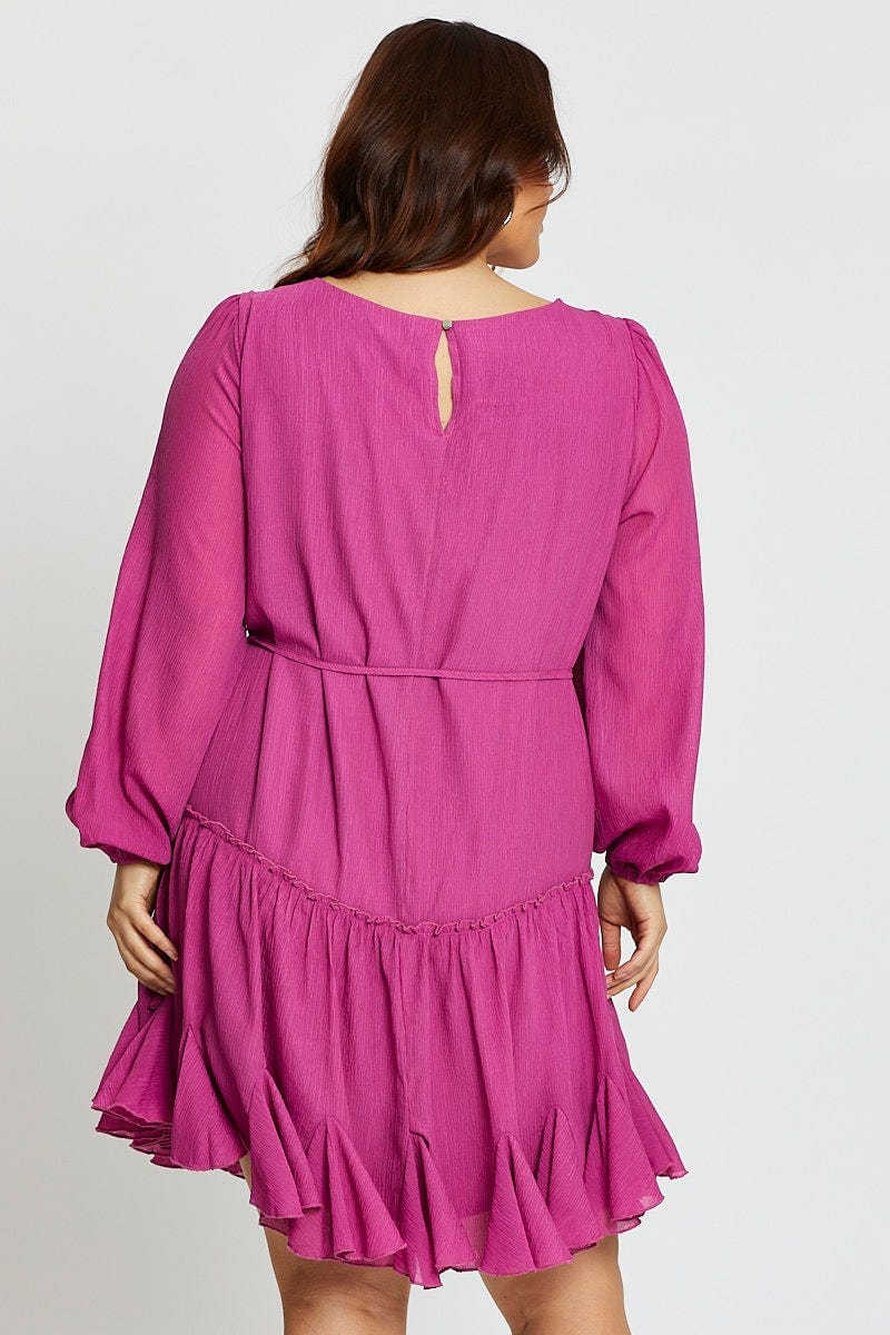 Pink Long Sleeve Pink Flip Hem Shift Dress For Women By You And All