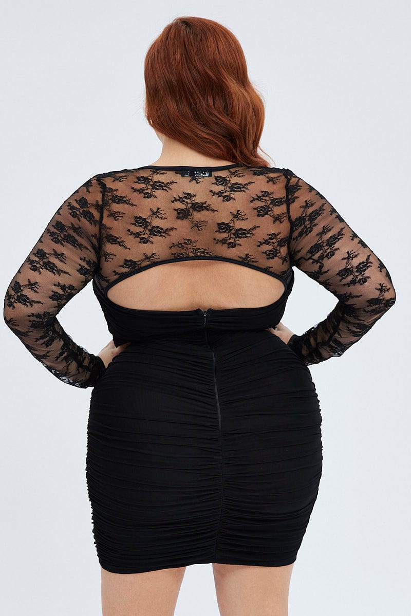 Black Bodycon Dress Long Sleeve Lace Mesh | You & All Black Bodycon Dress Long Sleeve Lace Mesh | You & All