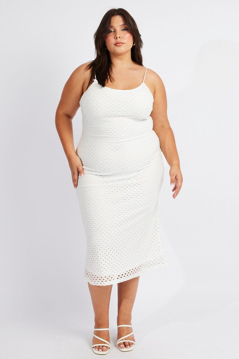 White Open Knit Bodycon Maxi Dress for YouandAll Fashion