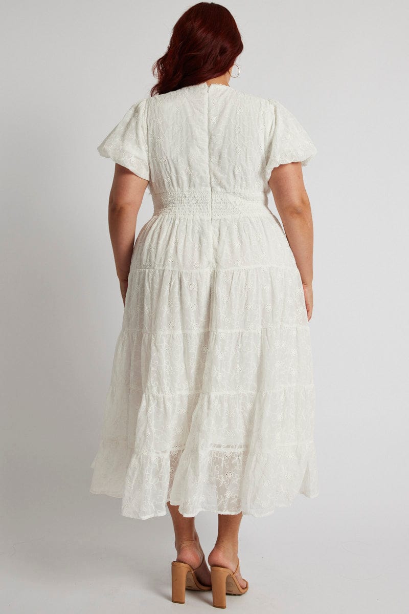 White Maxi Dress Short Sleeve Tiered Lace for YouandAll Fashion