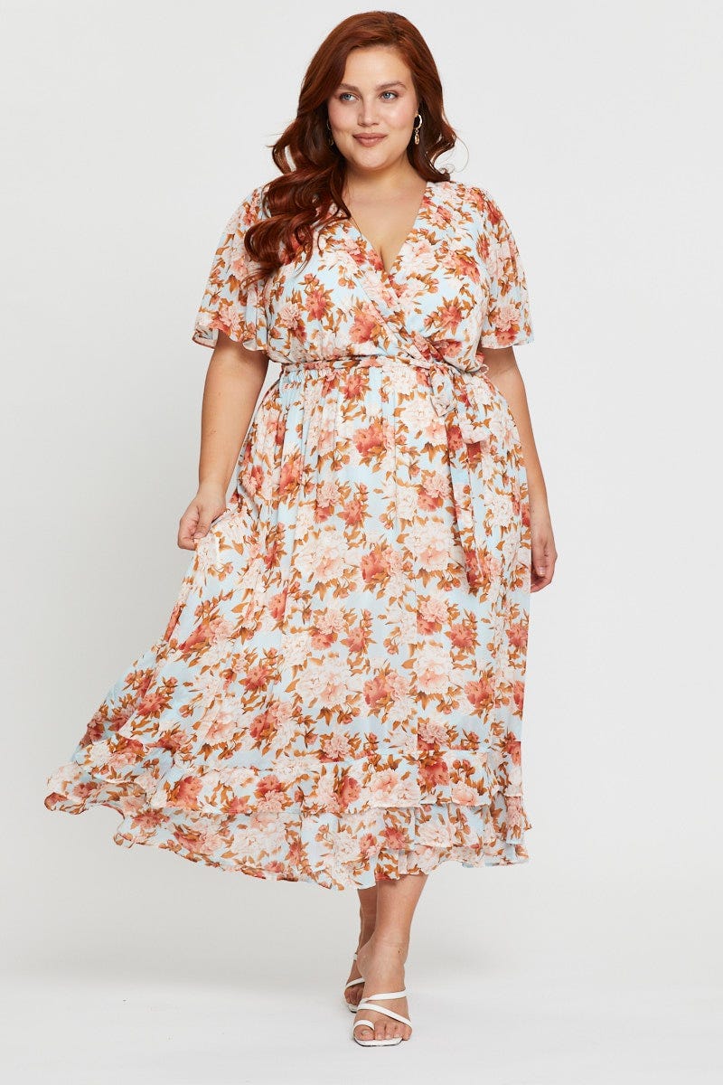 Floral Prt Maxi Dress V-Neck Short Sleeve For Women By You And All