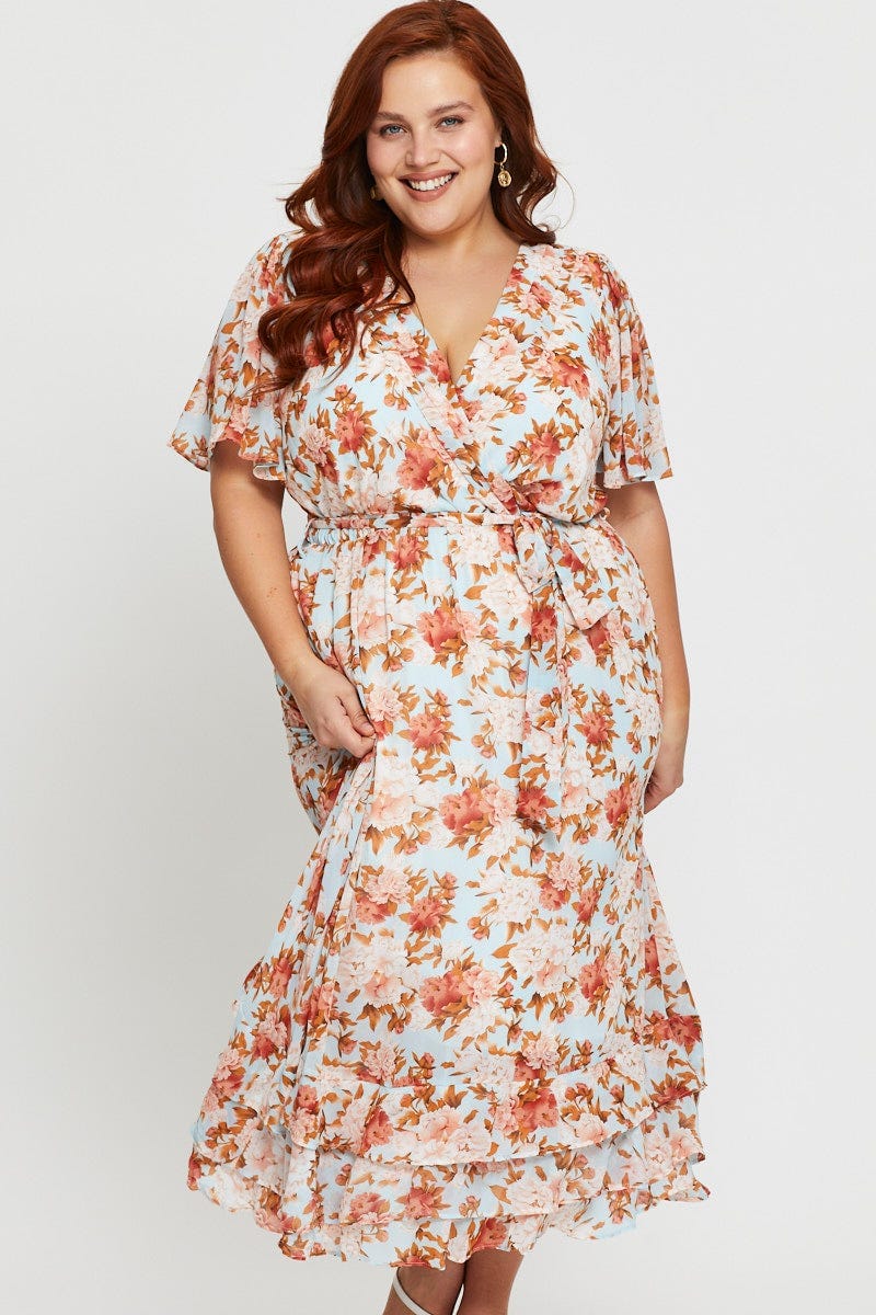 Floral Prt Maxi Dress V-Neck Short Sleeve For Women By You And All