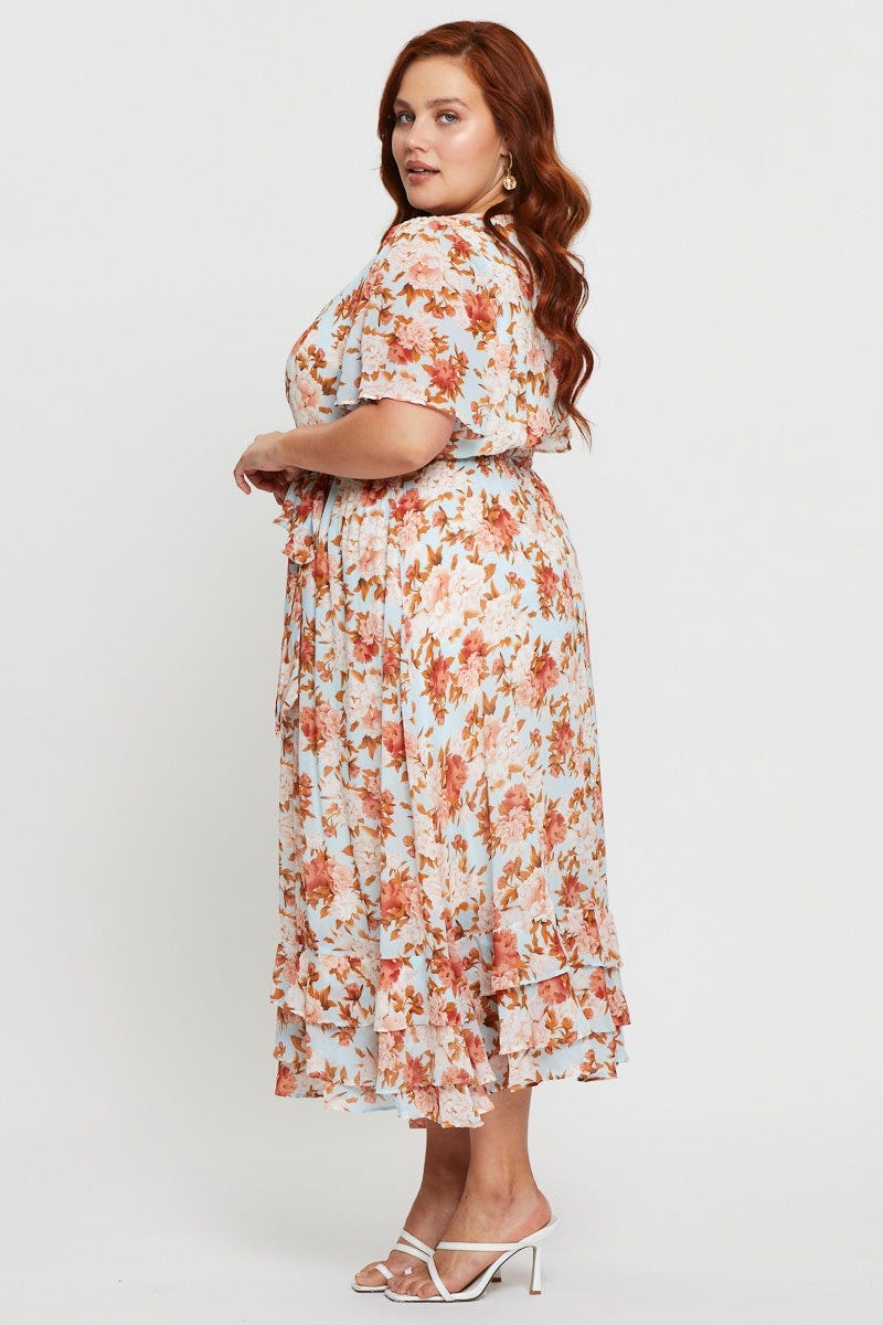 Floral Prt Maxi Dress V-Neck Short Sleeve For Women By You And All