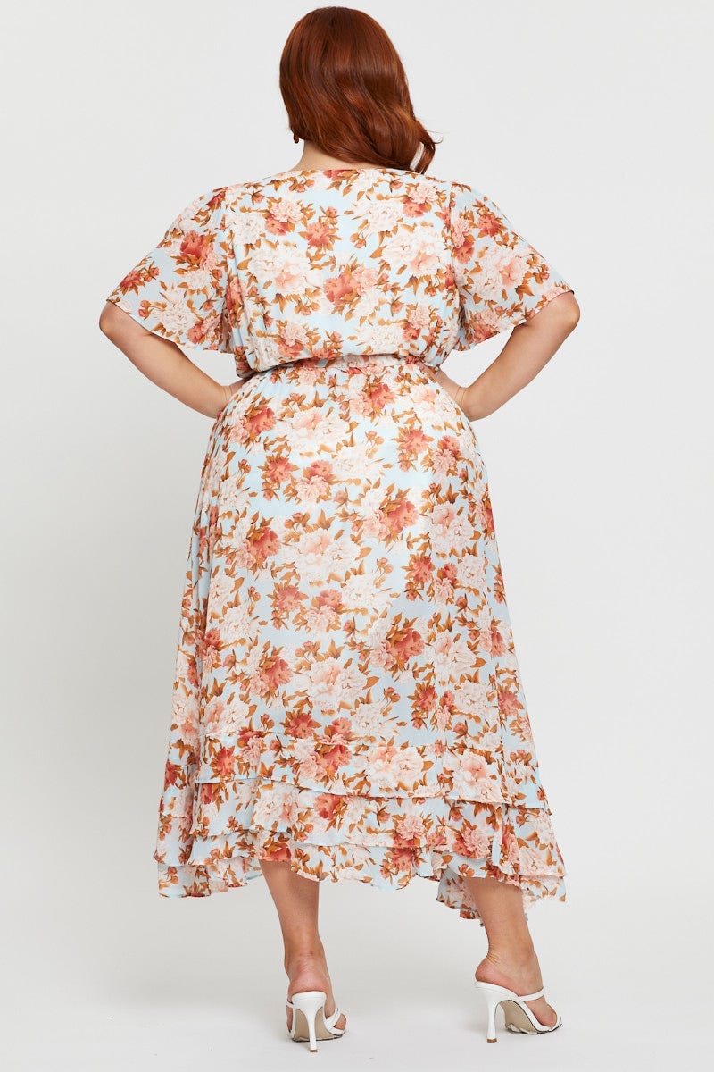 Floral Prt Maxi Dress V-Neck Short Sleeve For Women By You And All