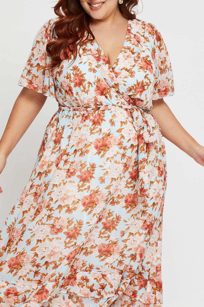 Floral Prt Maxi Dress V-Neck Short Sleeve For Women By You And All