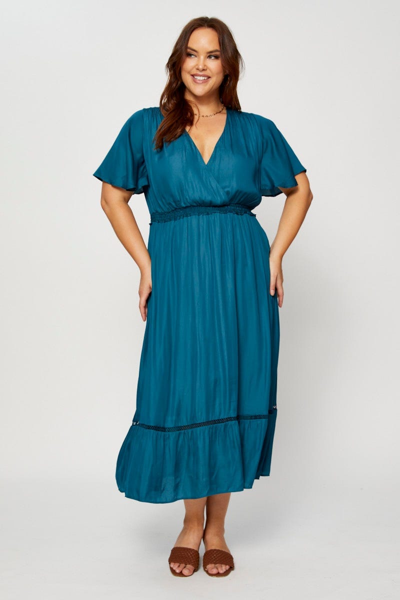 Green Maxi Dress V-Neck Short Sleeve for Women by You and All