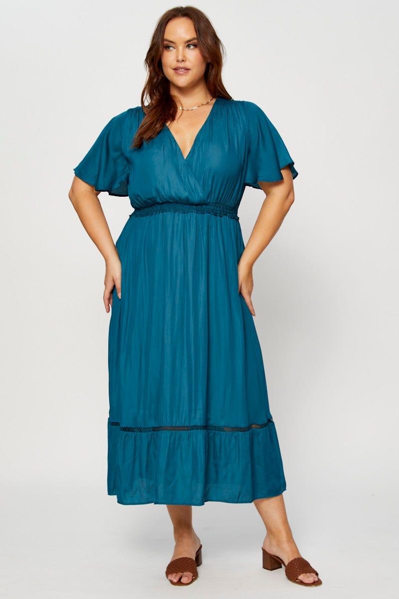 Green Maxi Dress V-Neck Short Sleeve for Women by You and All