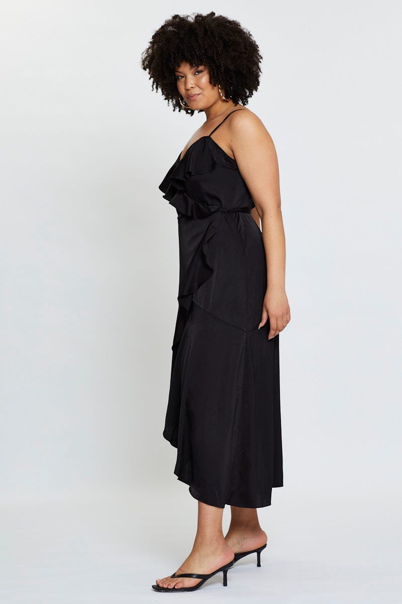 Black V-Neck Sleeveless Ruffle Hem Midi Dress For Women By You And All