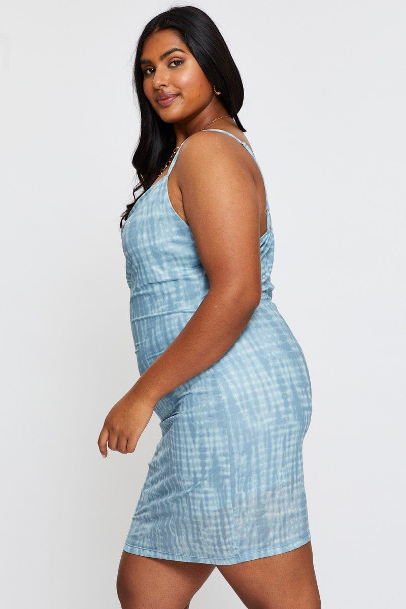 Plus Size Blue Abstract Print Bodycon Dress Scoop Neck Sleeveless Mini | You + All | Shop Online | You & All Plus Size Blue Abstract Print Bodycon Dress Scoop Neck Sleeveless Mini | You + All | Shop Online | You & All