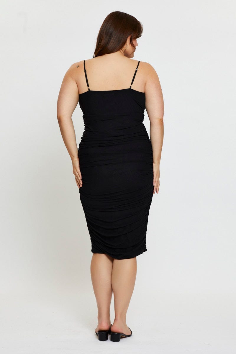 Black Bodycon Dress Square Neck Sleeveless Midi for Women by You and All