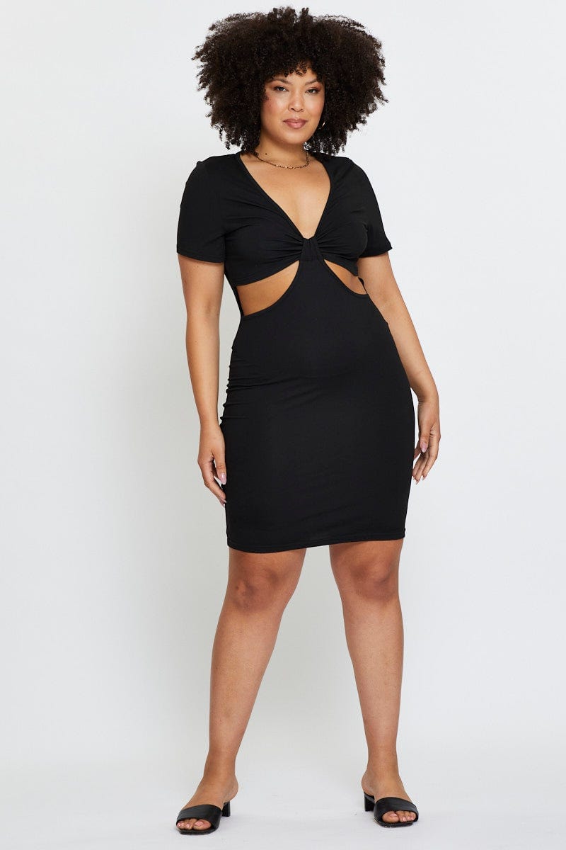 Black Mini Bodycon Dress Colla Short Sleeve Jersey For Women By You And All