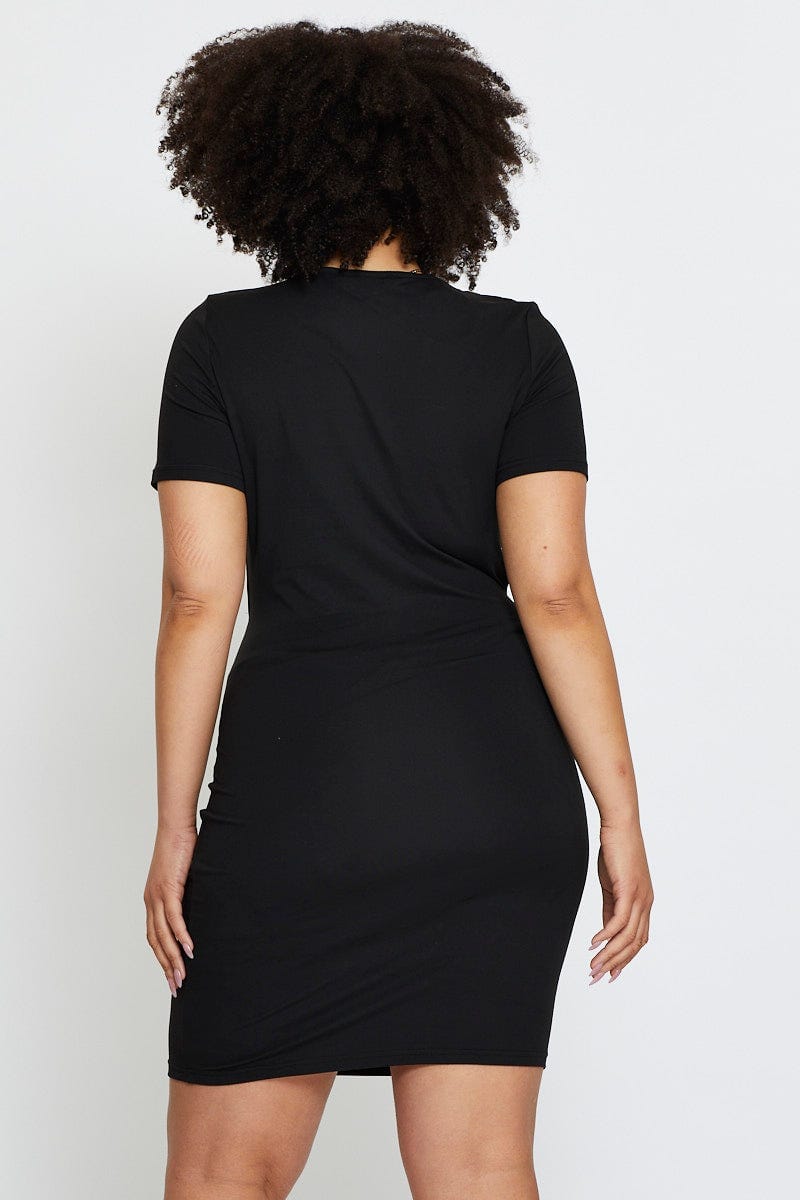 Black Mini Bodycon Dress Colla Short Sleeve Jersey For Women By You And All