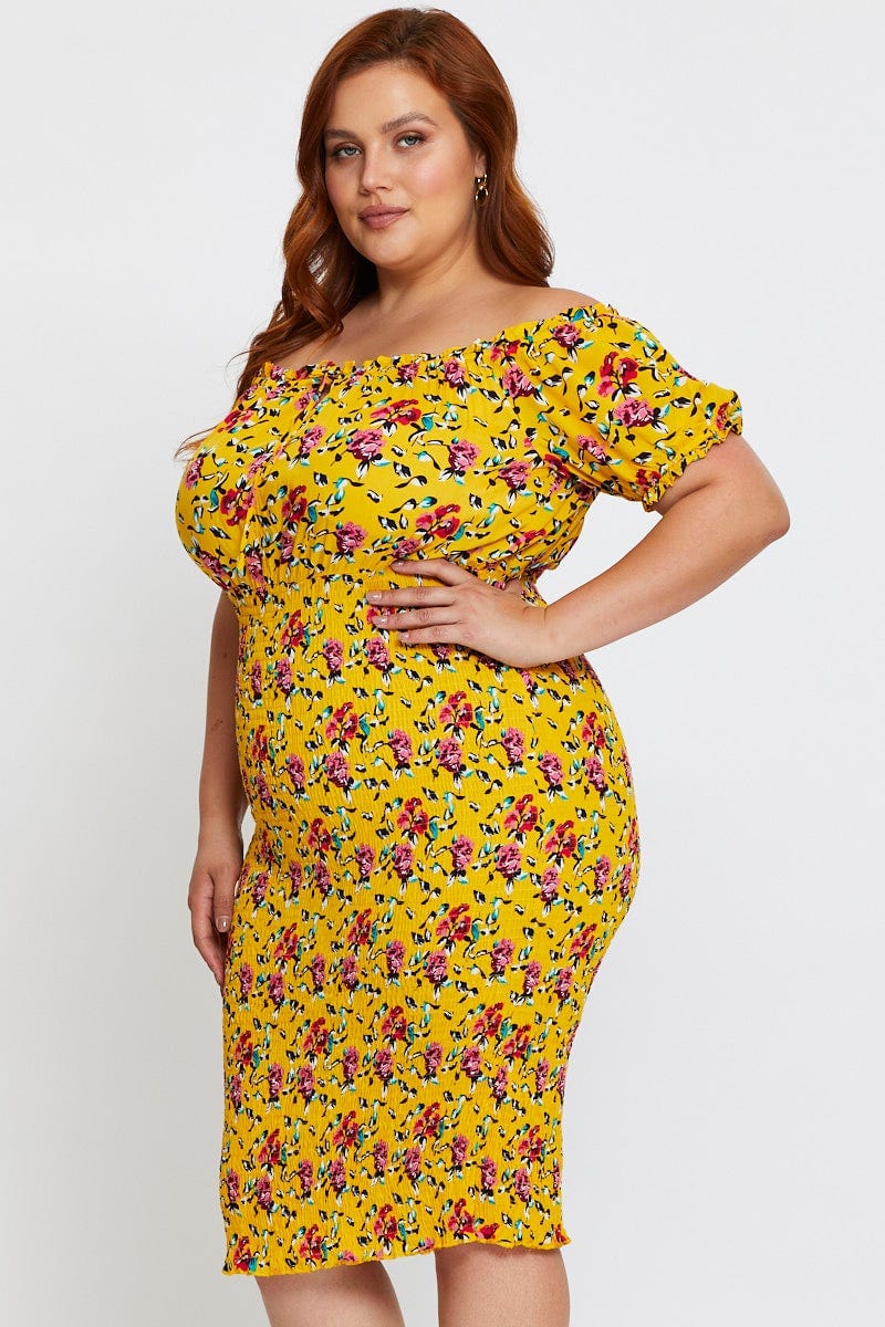 Floral Prt Bodycon Dress Off Shoulder Short Sleeve For Women By You And All