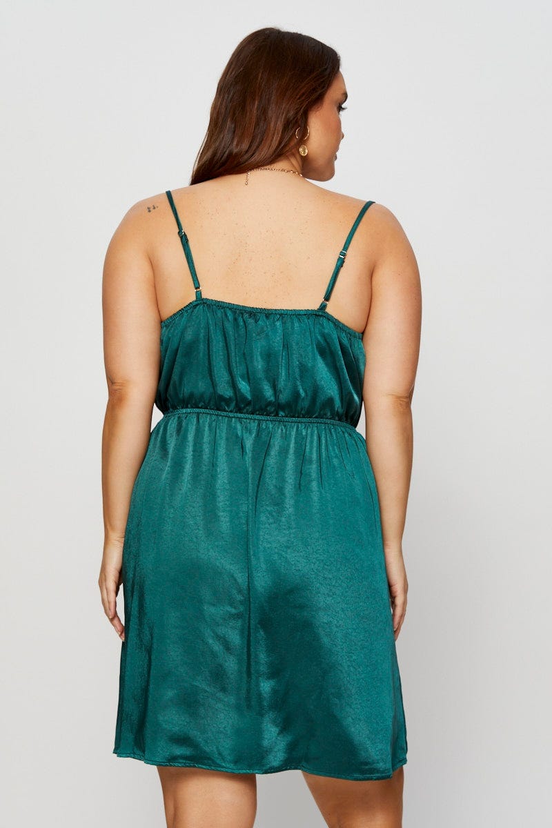 Plus Size Green Mini Satin Dress Cowl Neck Sleeveless | You + All | Shop Online | You & All Plus Size Green Mini Satin Dress Cowl Neck Sleeveless | You + All | Shop Online | You & All