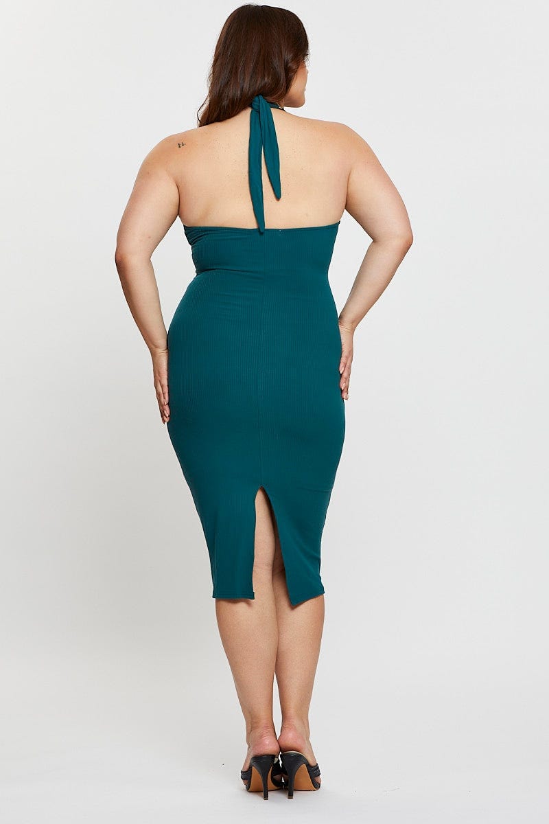 Plus Size Green Midi Bodycon Dress Halter Jersey |You + All | Shop Online | You & All Plus Size Green Midi Bodycon Dress Halter Jersey |You + All | Shop Online | You & All