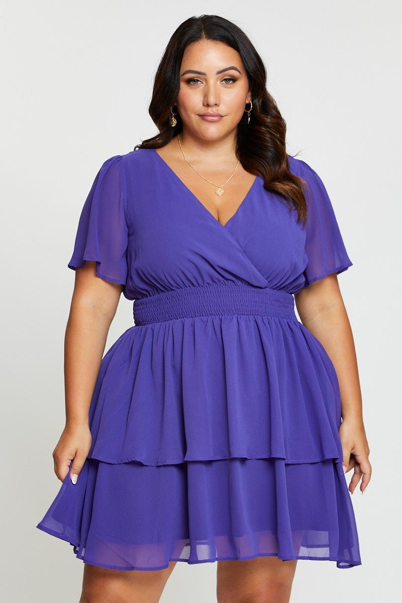 Blue Skater Dress V-Neck Short Sleeve Tie For Women By You And All