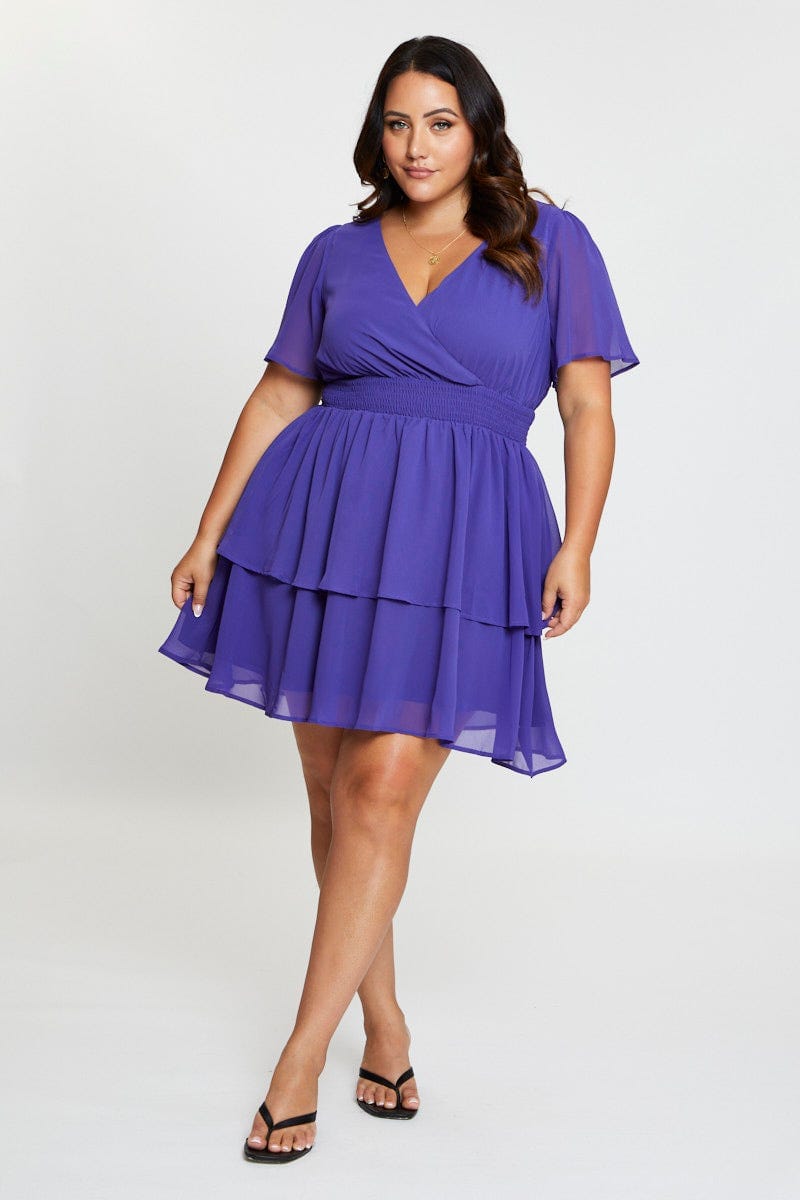 Blue Skater Dress V-Neck Short Sleeve Tie For Women By You And All