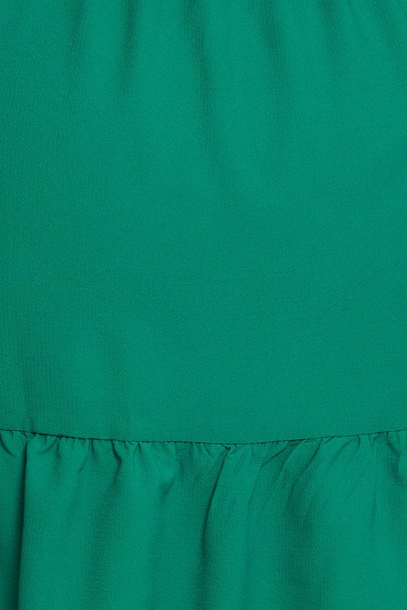 Green Short Puff Sleeve Gather Frill Hem Dress for Women by You and All