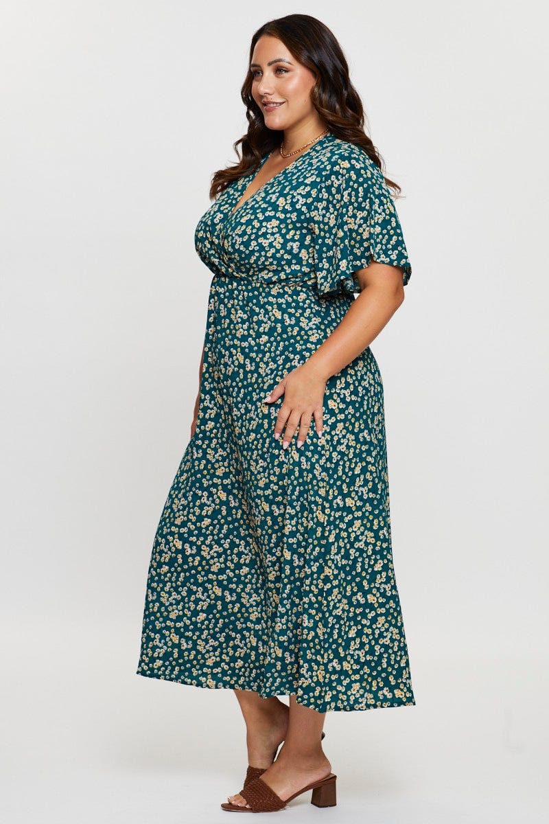 Ditsy Prt Maxi Dress V-Neck For Women By You And All
