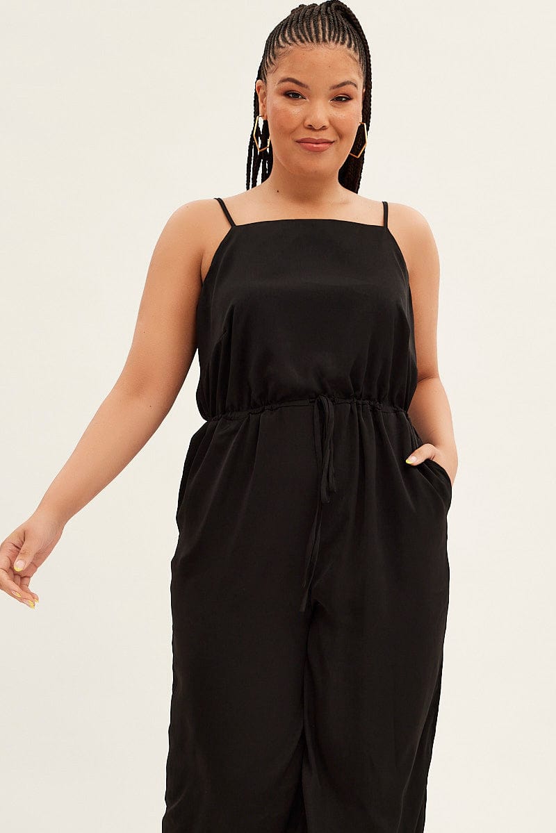 Black Strappy Jumpsuit High Neck Party Matte Satin for YouandAll Fashion