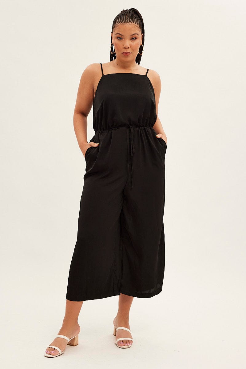 Black Strappy Jumpsuit High Neck Party Matte Satin for YouandAll Fashion