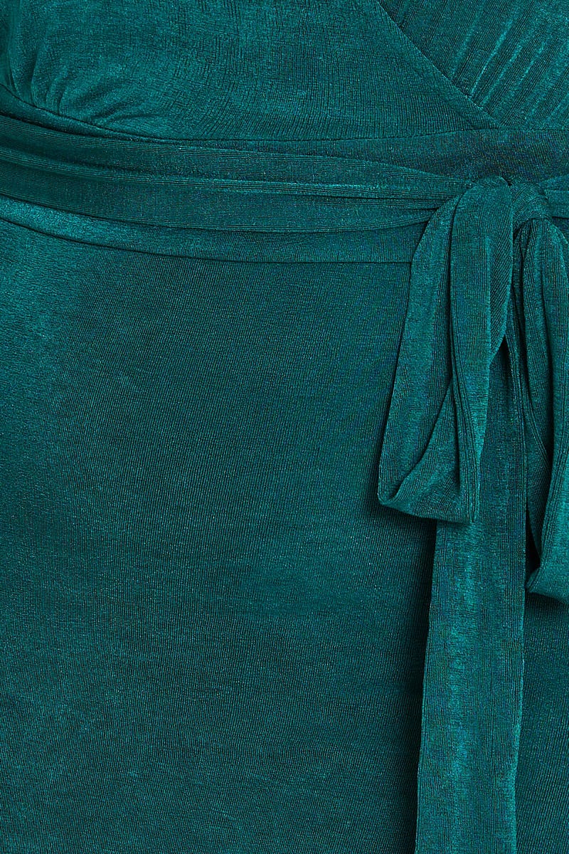 Green Mini Bodycon Dress V-Neck Long Sleeve Jersey For Women By You And All