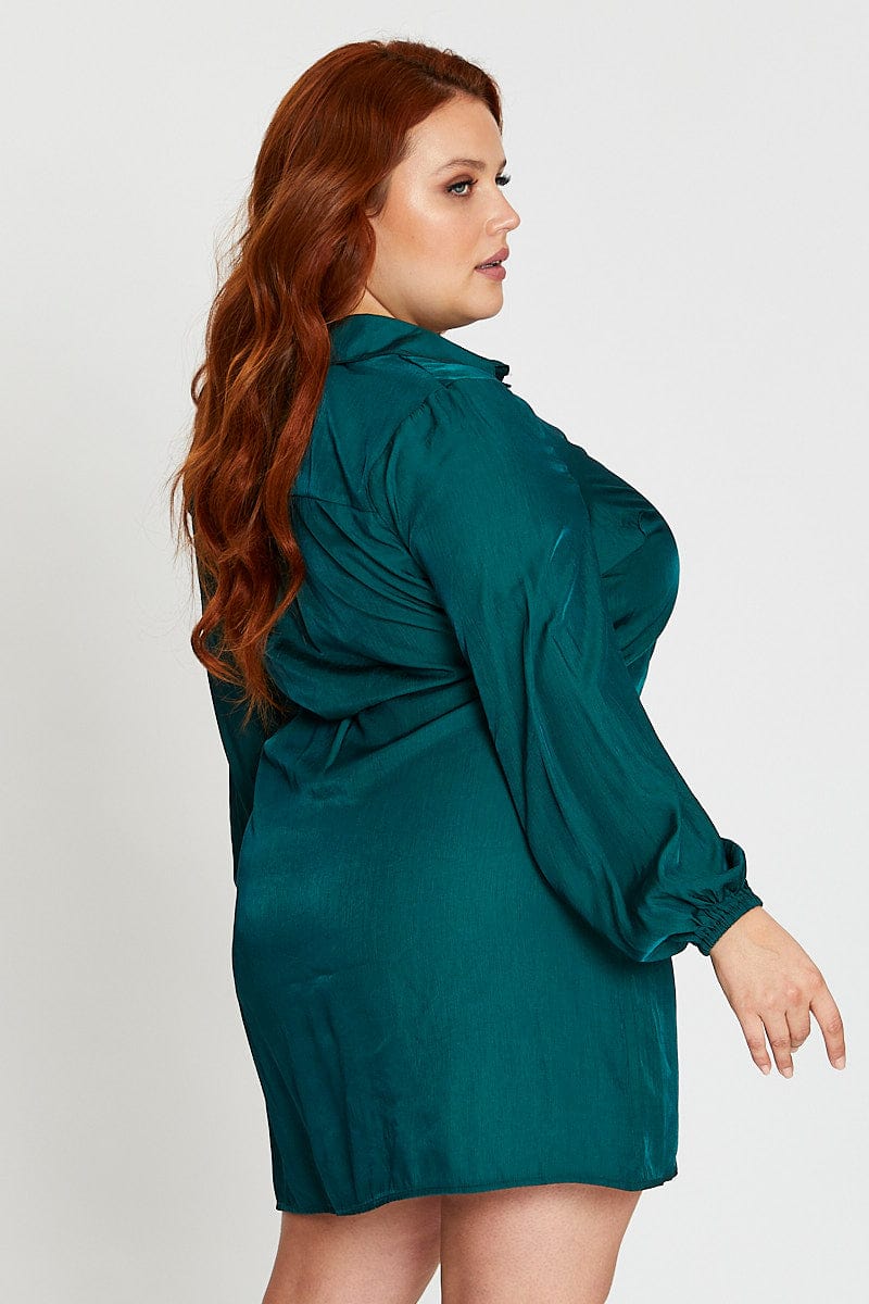 Plus Size Green Long Sleeve Tie Waist Shirtdress | You + All | Shop Online | You & All Plus Size Green Long Sleeve Tie Waist Shirtdress | You + All | Shop Online | You & All