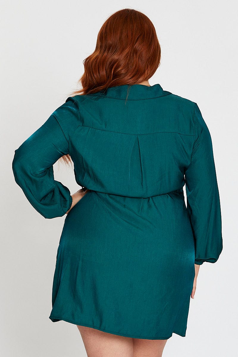 Plus Size Green Long Sleeve Tie Waist Shirtdress | You + All | Shop Online | You & All Plus Size Green Long Sleeve Tie Waist Shirtdress | You + All | Shop Online | You & All
