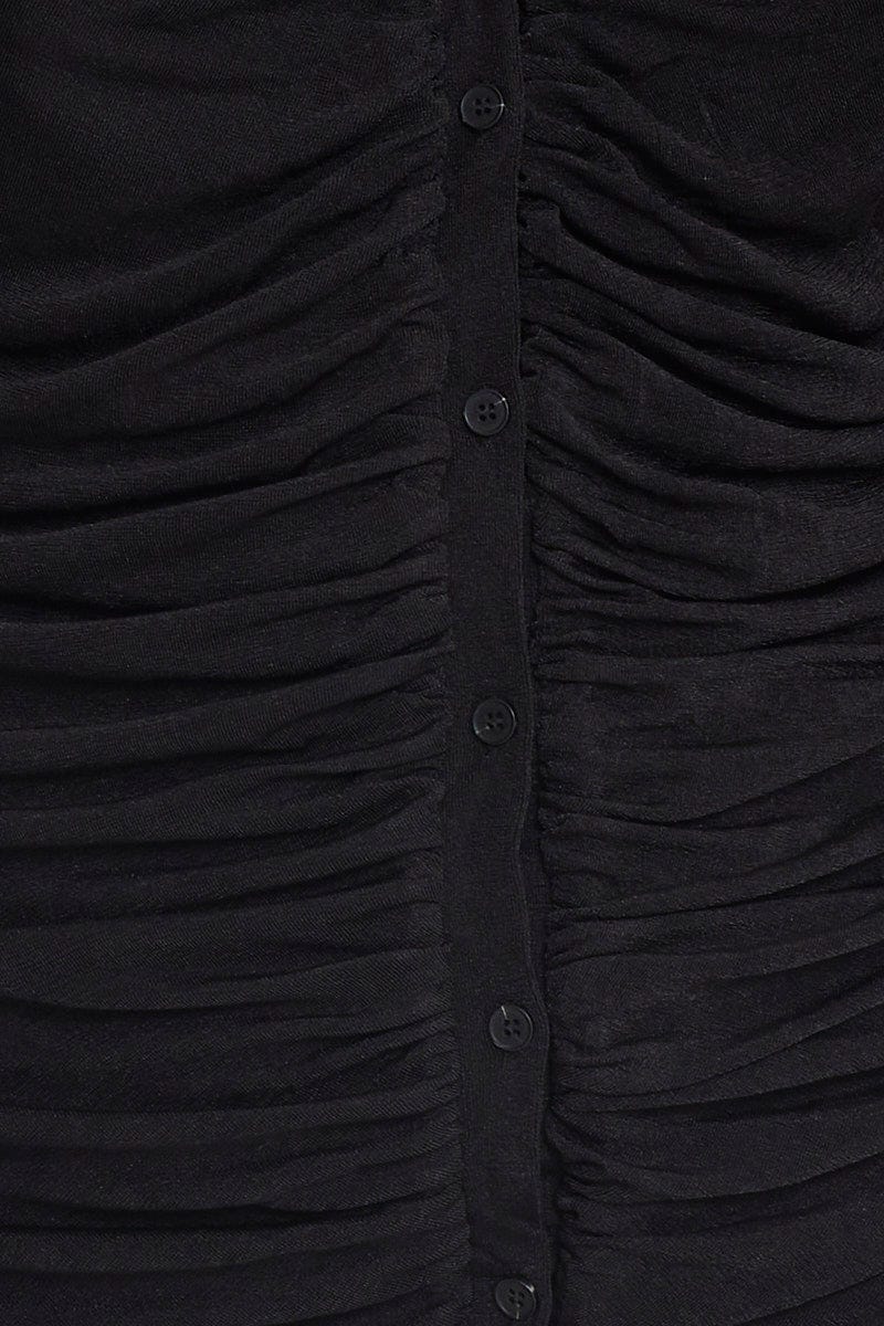 Black Long Sleeve Slinky Jersey Button Dress For Women By You And All