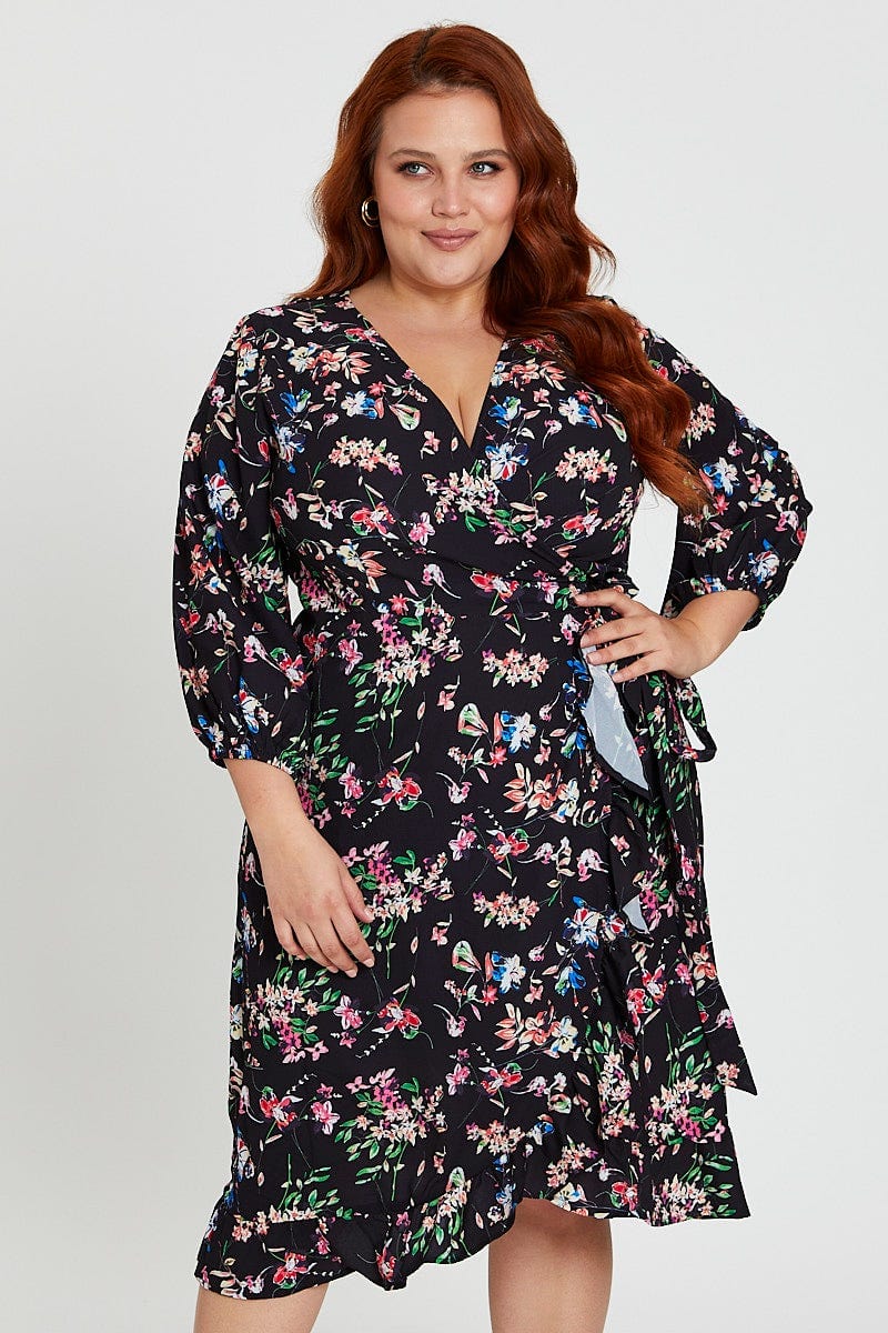 Floral Prt Maxi Dress V-Neck Long Sleeve For Women By You And All