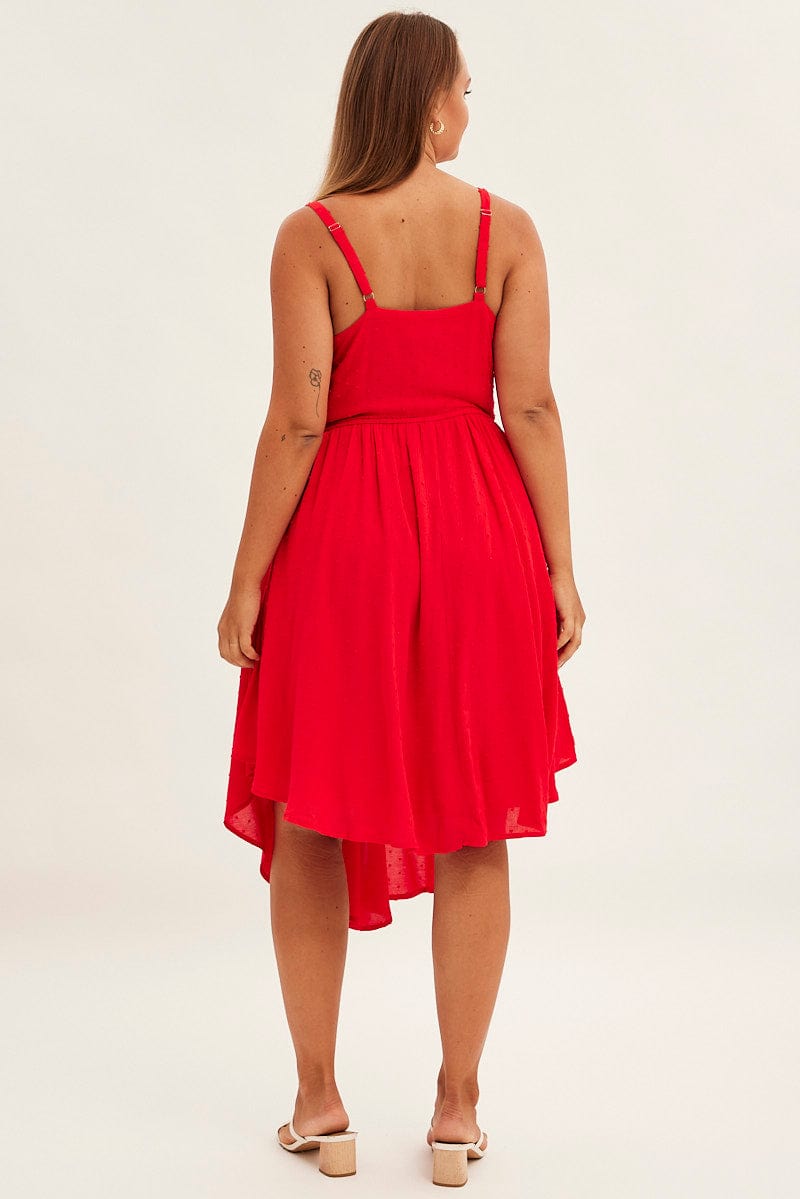 Red Party Dress Strappy V Hem Crinkle Dobby Viscose for YouandAll Fashion