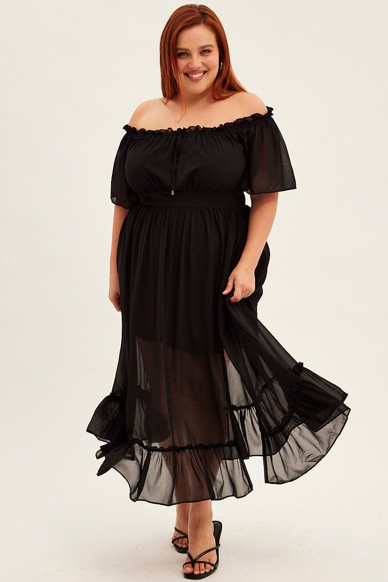 Black Maxi Dress Off Shoulder Chiffon for YouandAll Fashion