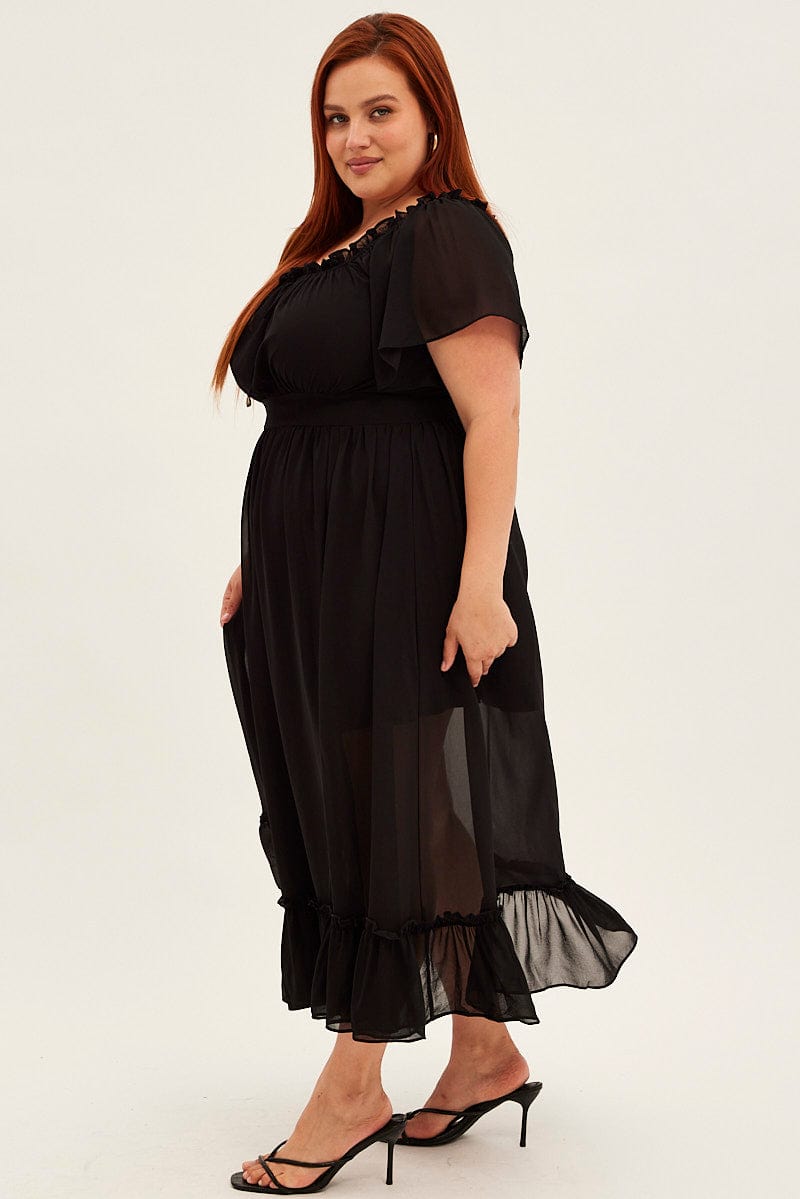Black Maxi Dress Off Shoulder Chiffon for YouandAll Fashion