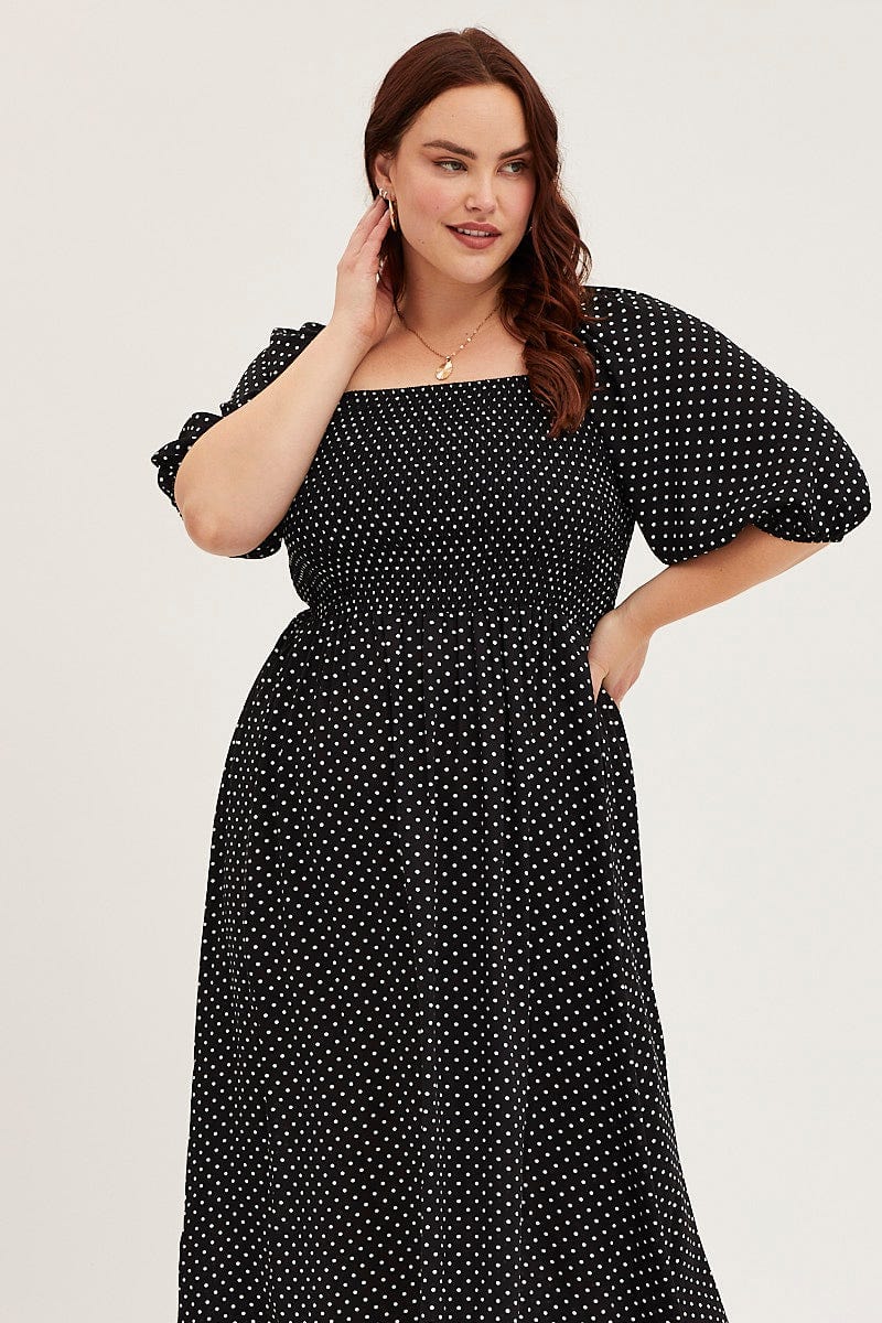 Polka Dot Midi Dress Scoop Neck Short Sleeve For Women By You And All