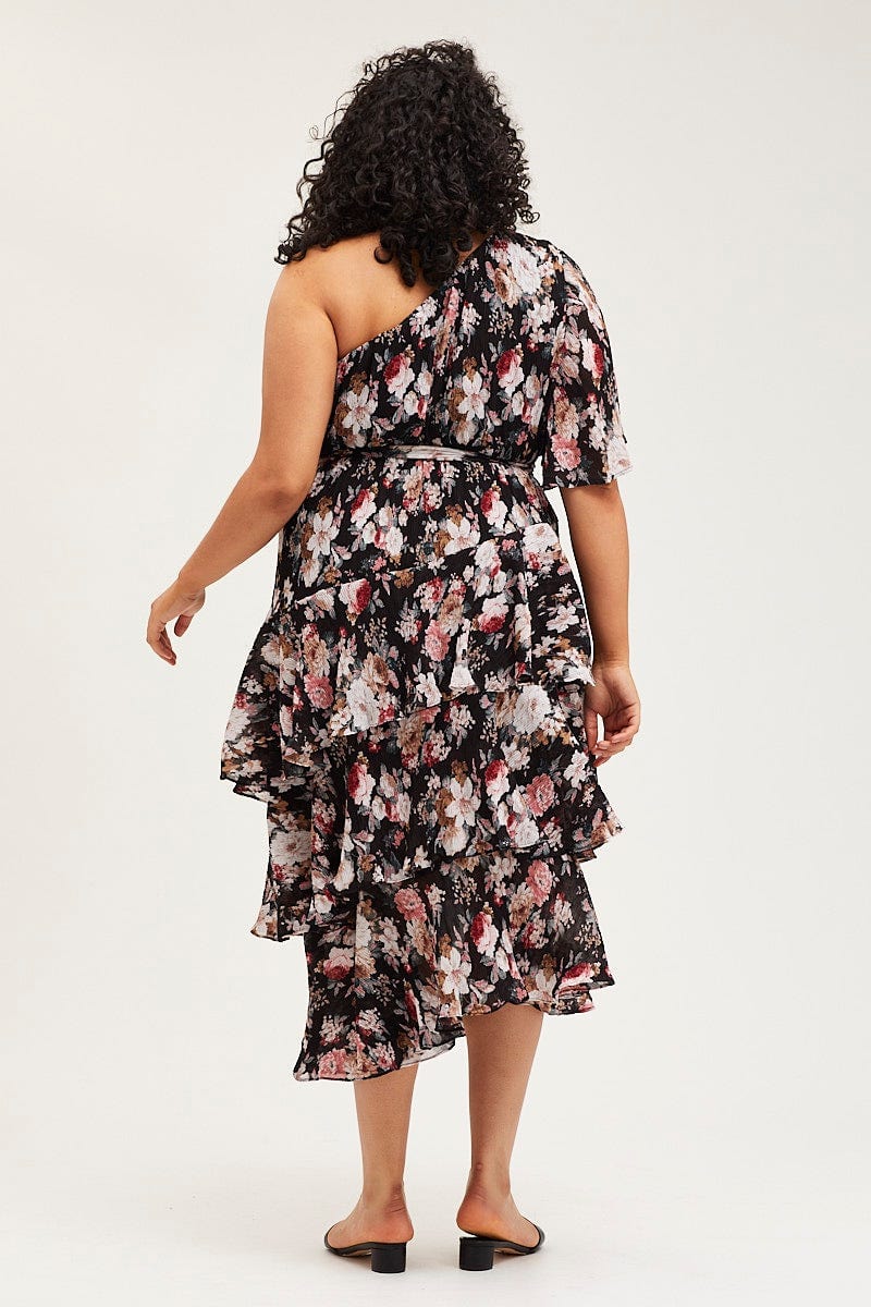 Floral Prt Midi Dress One Shoulder Long Sleeve For Women By You And All
