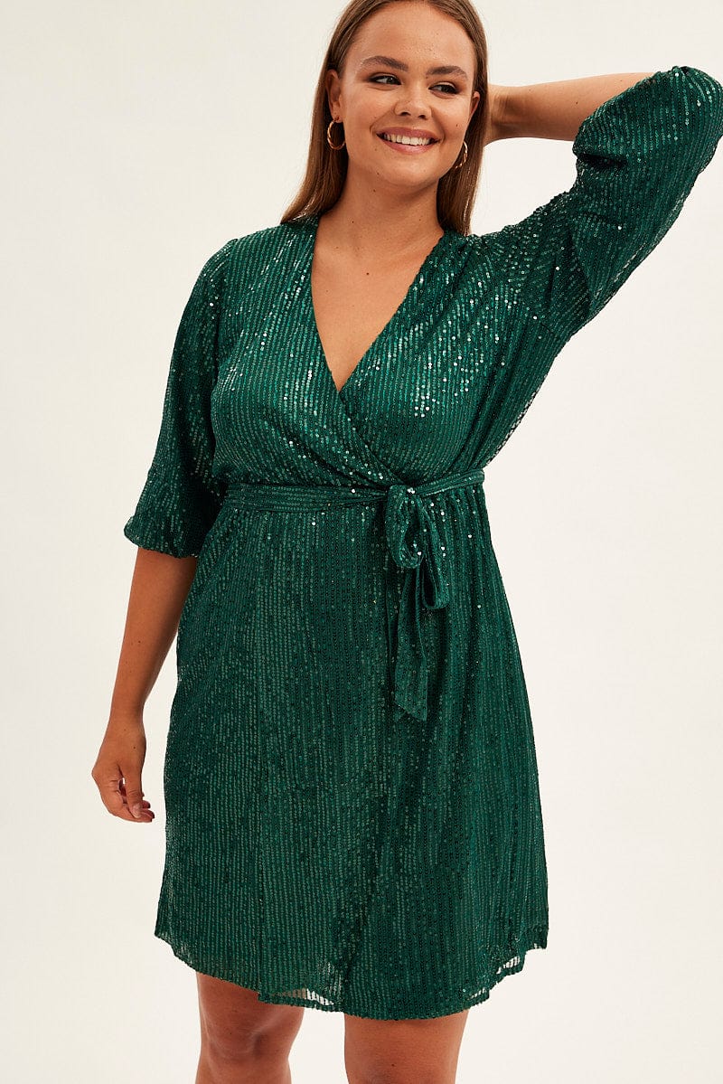 Green Metallic Sequin Mini Dress for YouandAll Fashion