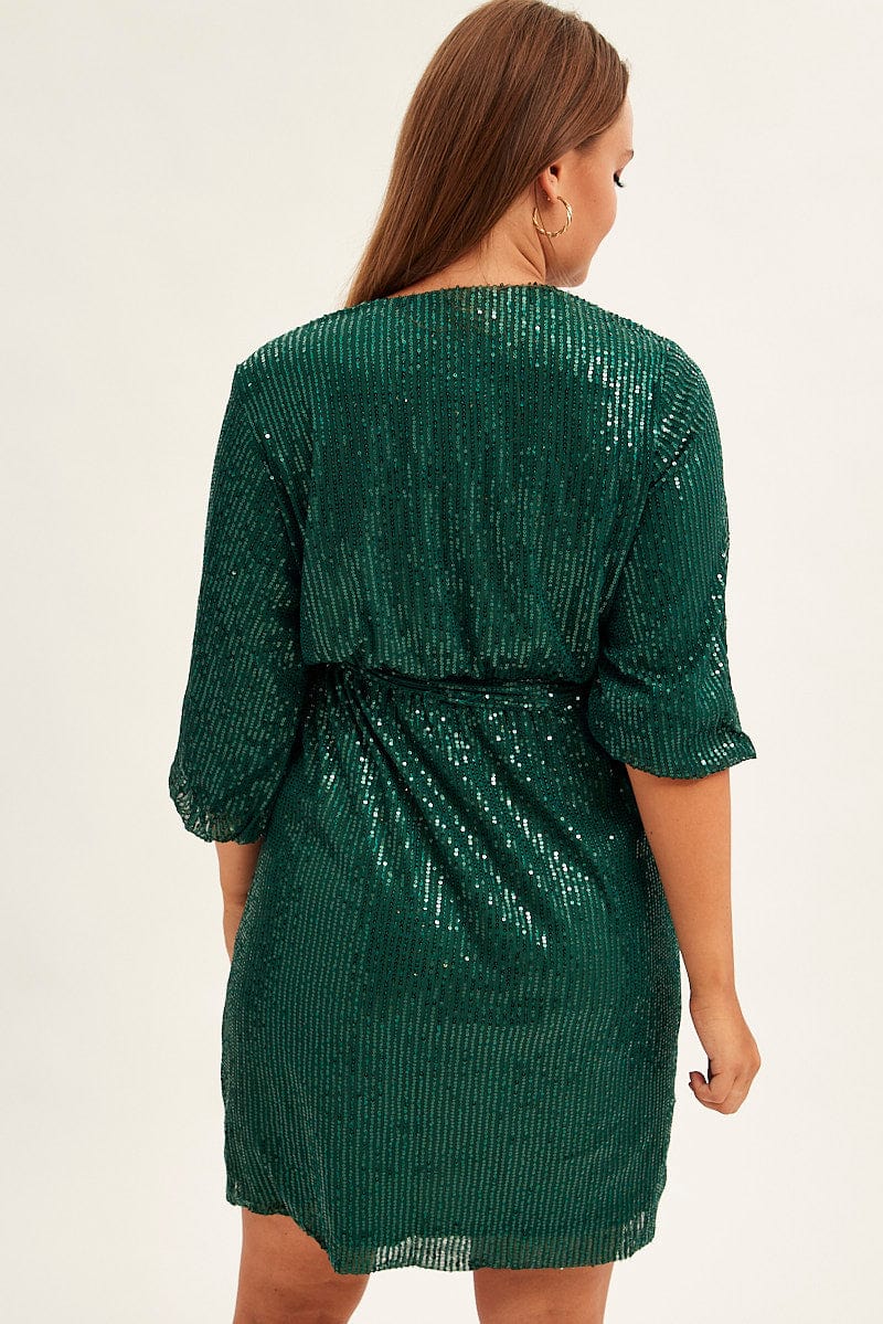 Green Metallic Sequin Mini Dress for YouandAll Fashion