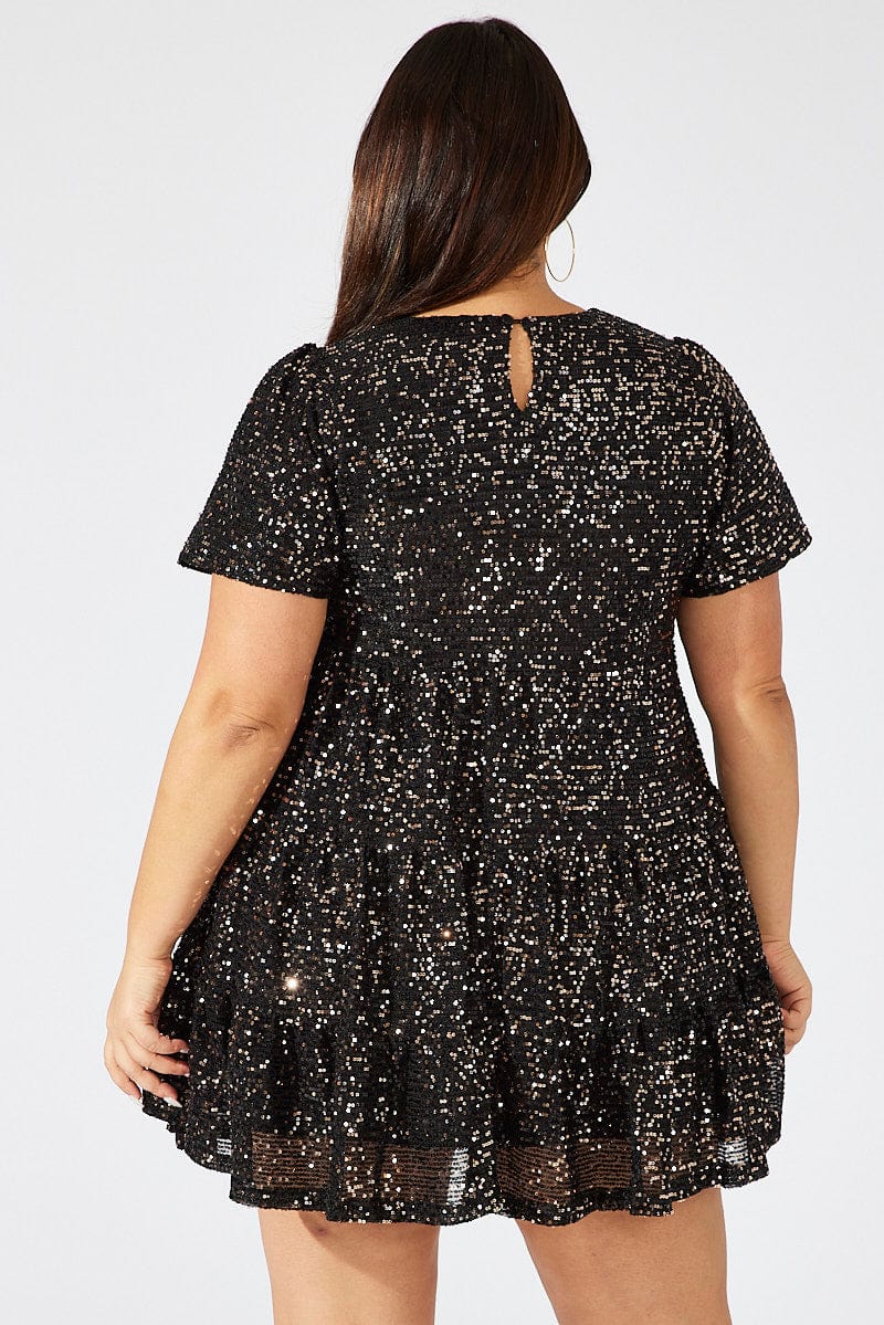 Black Sequin Swing Dress for YouandAll Fashion