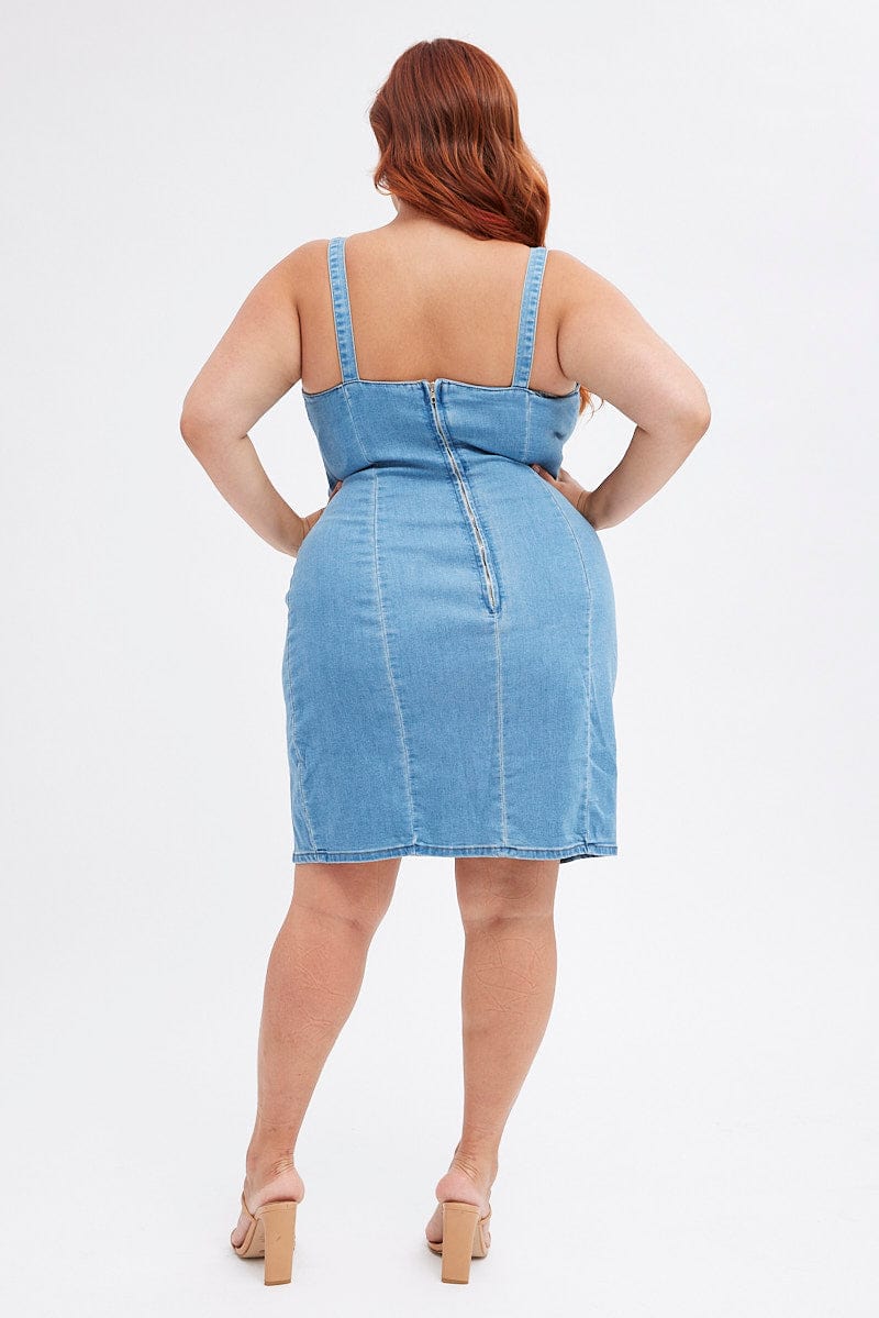 Blue Shoestring Strap Fitted Stretch Denim Mini Dress for YouandAll Fashion