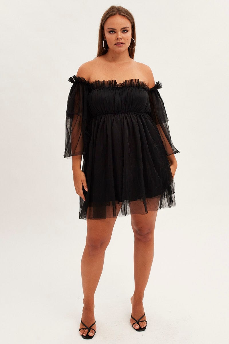 Black Party Dress Off-Shoulder Mini Tulle for YouandAll Fashion