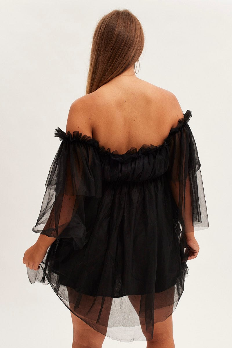 Black off the shoulder tulle dress hot sale