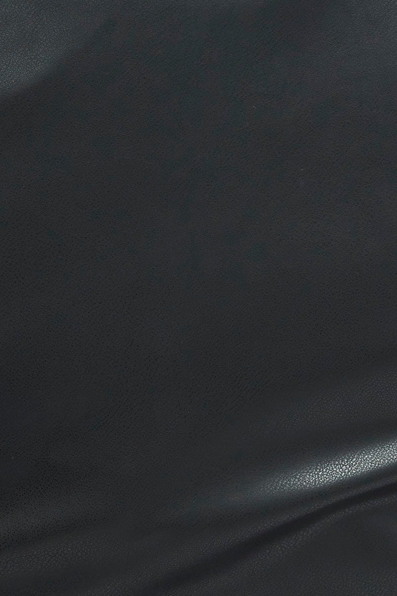 Black Faux Leather Dress Knee Length Short Sleeve Belt for YouandAll Fashion