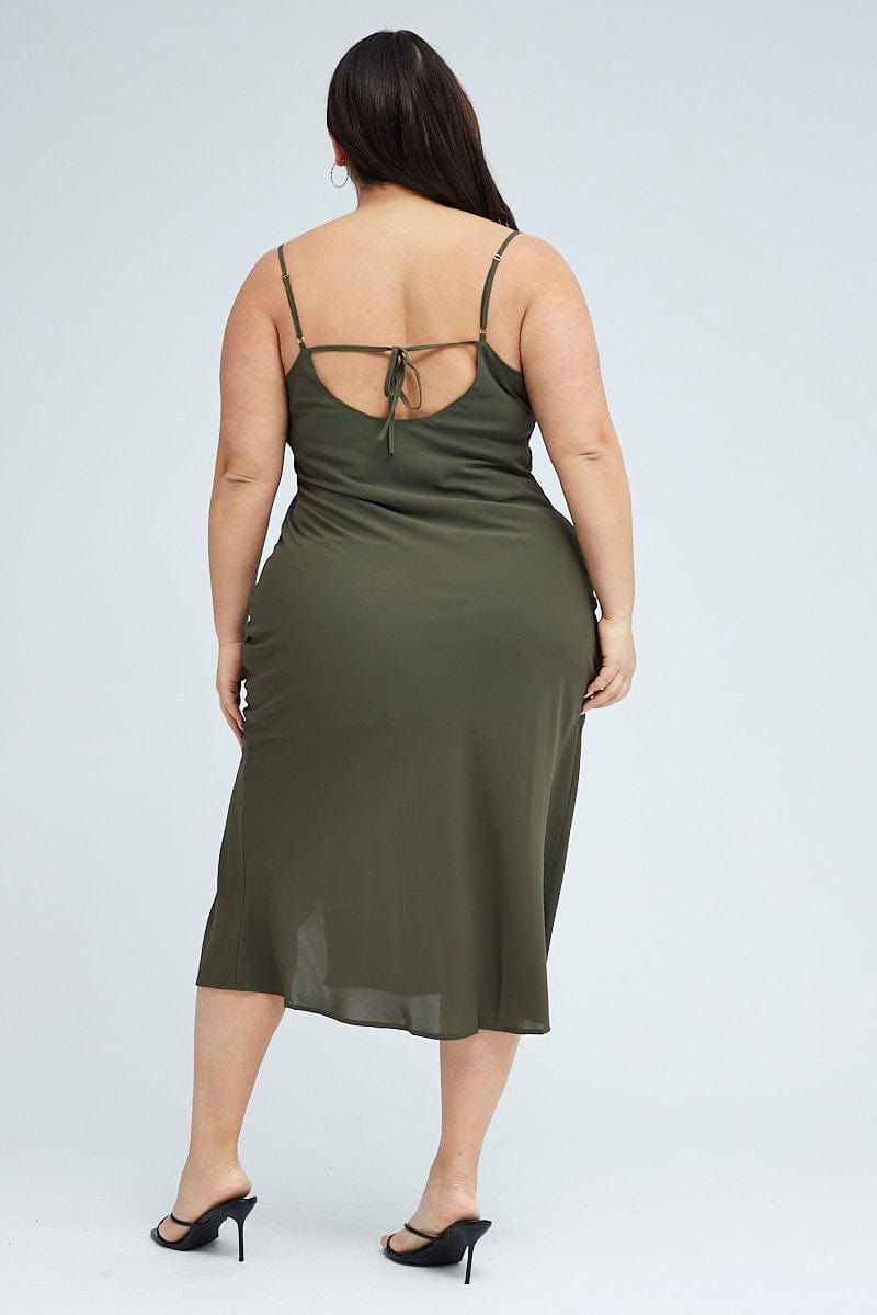 Green Midi Dress Cocktail Split Side Strappy for YouandAll Fashion