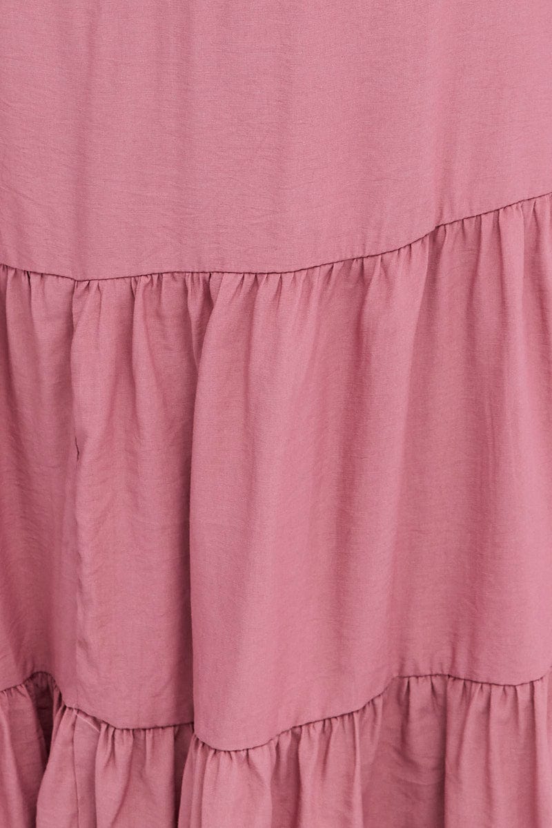 Pink Midi Dress Off Shoulder Elastic Waist Puff Sleeve for YouandAll Fashion