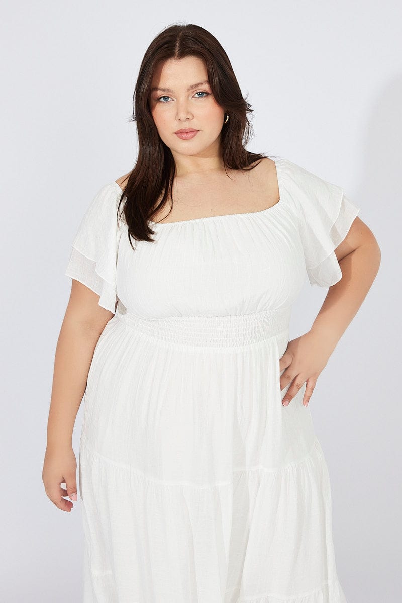 White Off Shoulder Layer Midi Dress for YouandAll Fashion