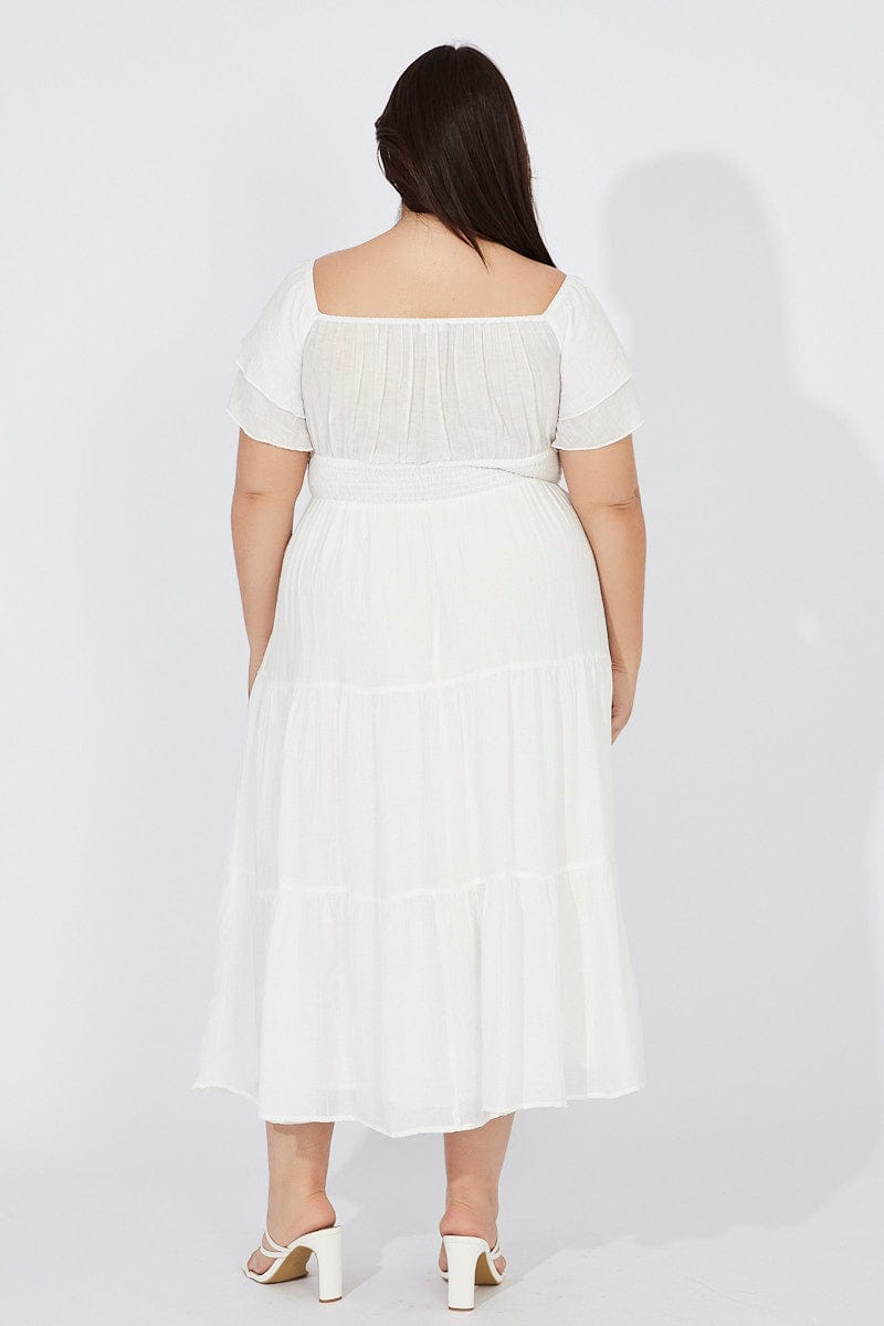 White Off Shoulder Layer Midi Dress for YouandAll Fashion