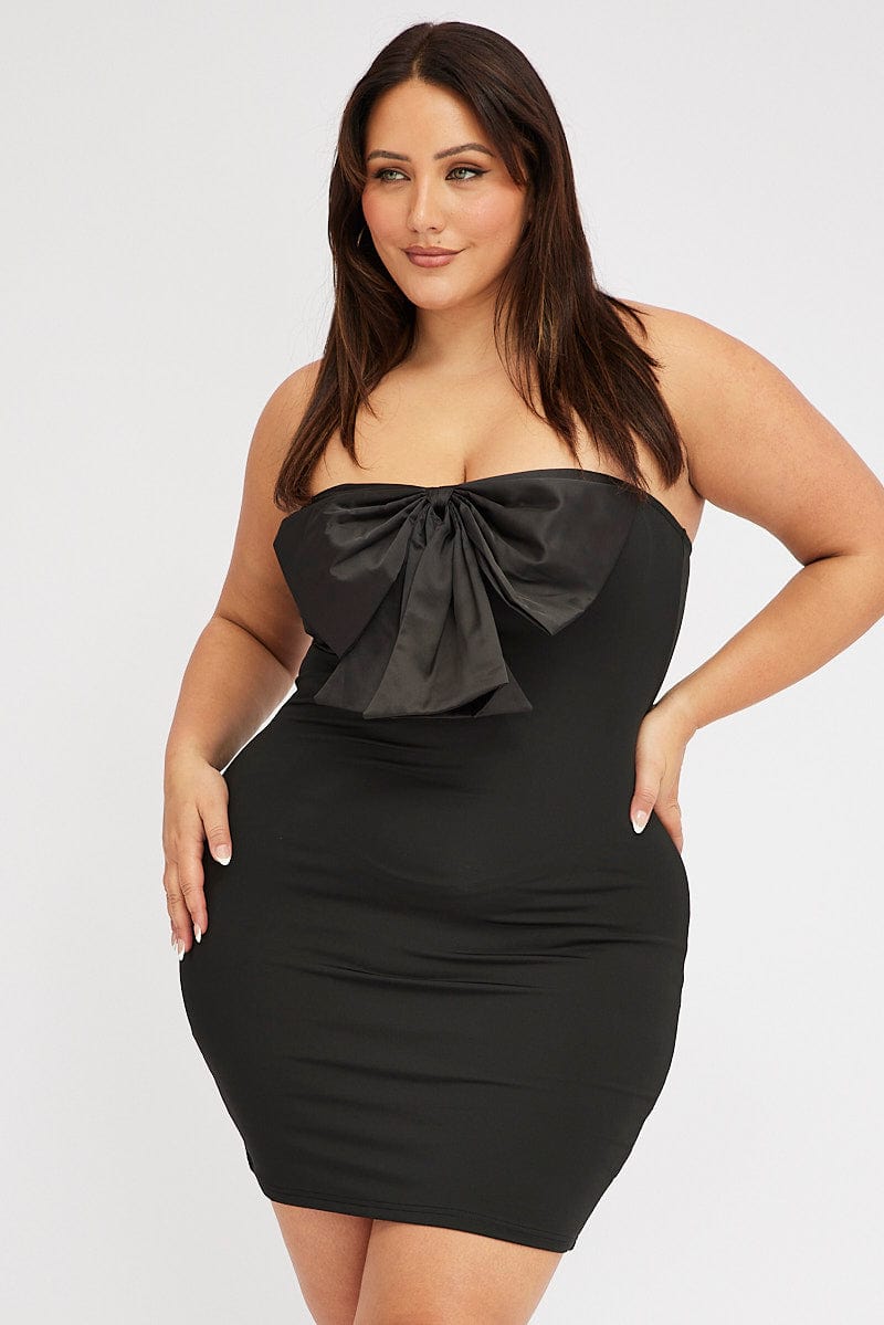 Black Strapless Bow Minidress With Gloves | You & All Black Strapless Bow Minidress With Gloves | You & All