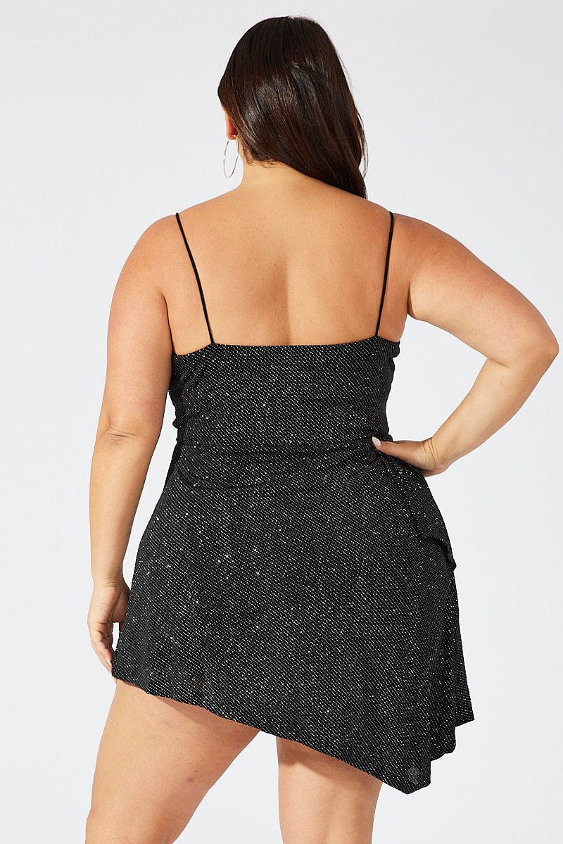 Black Glitter Cowl Mini Dress for YouandAll Fashion