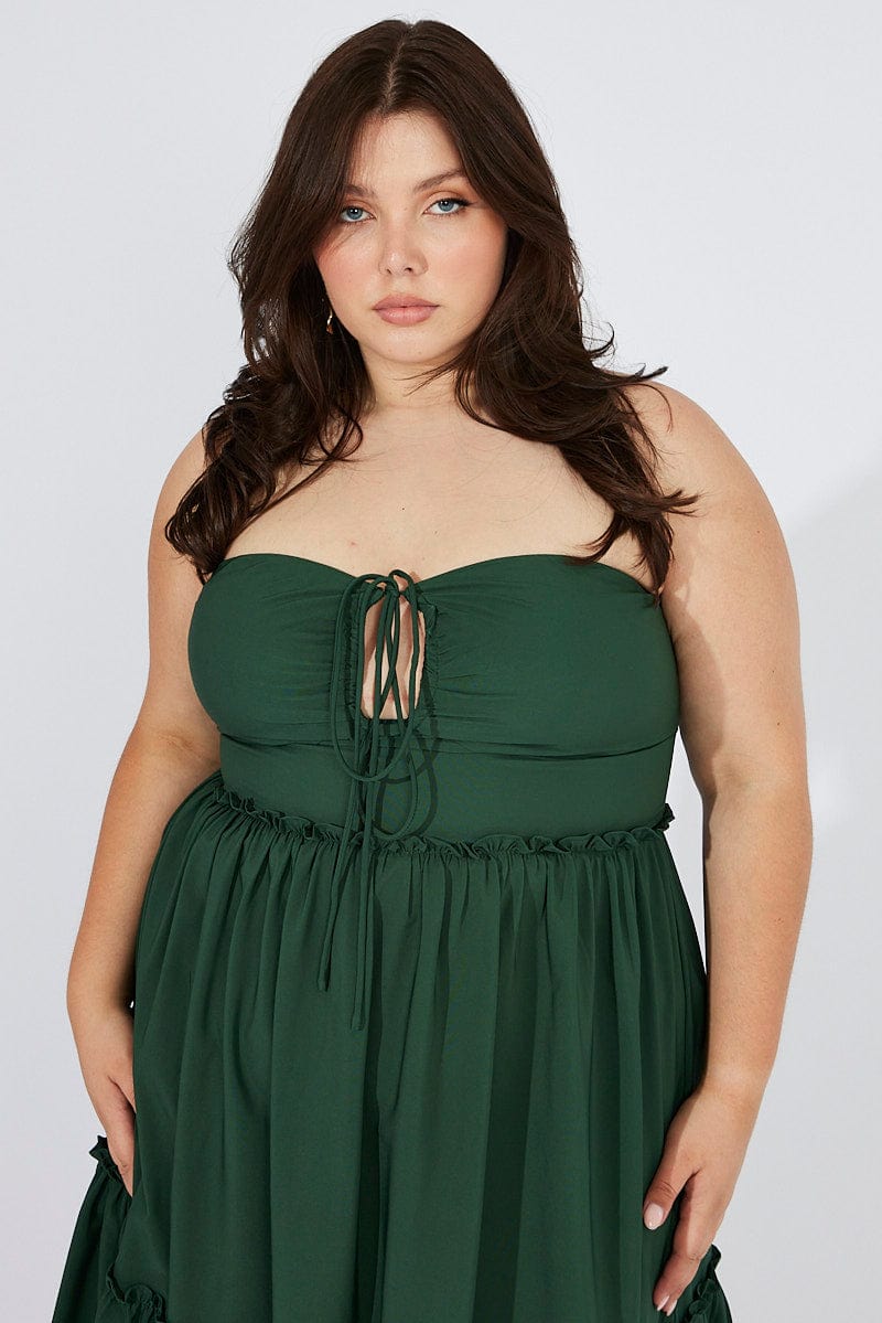 Green U Front Maxi Halter Dress for YouandAll Fashion